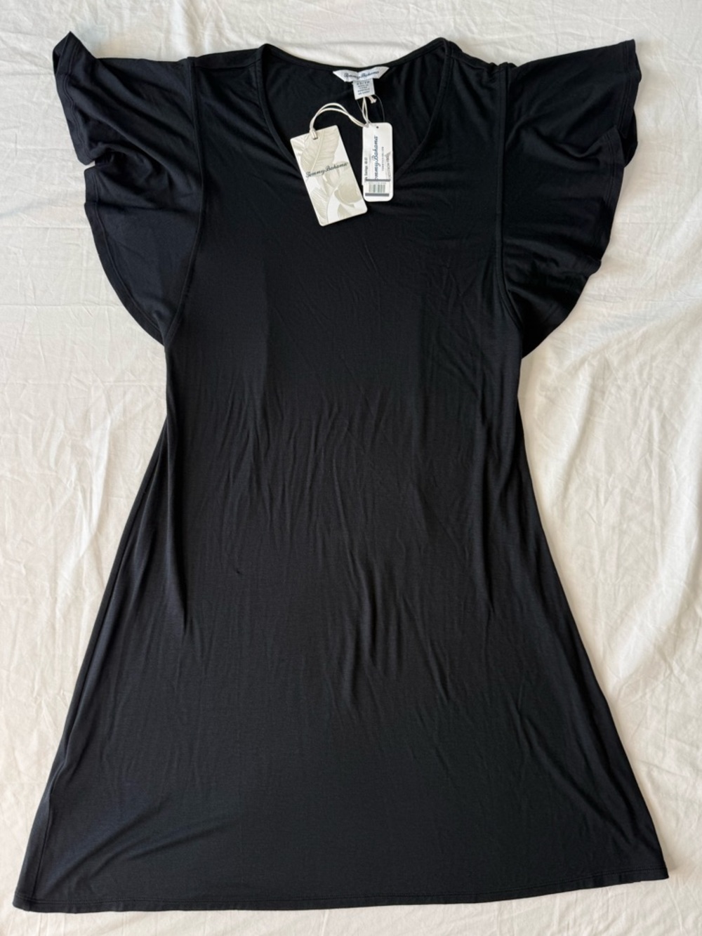 Tommy Bahama Black Mini Dress with Flutter Sleeves